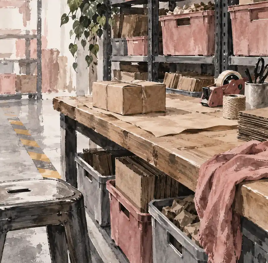 Illustration of warehouse businesses equipment and workspace