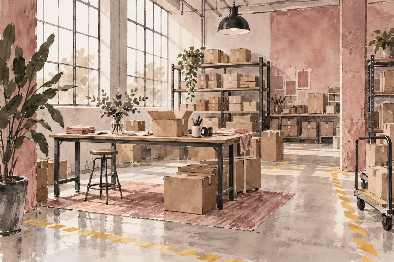 Illustration of warehouse businesses and their working space