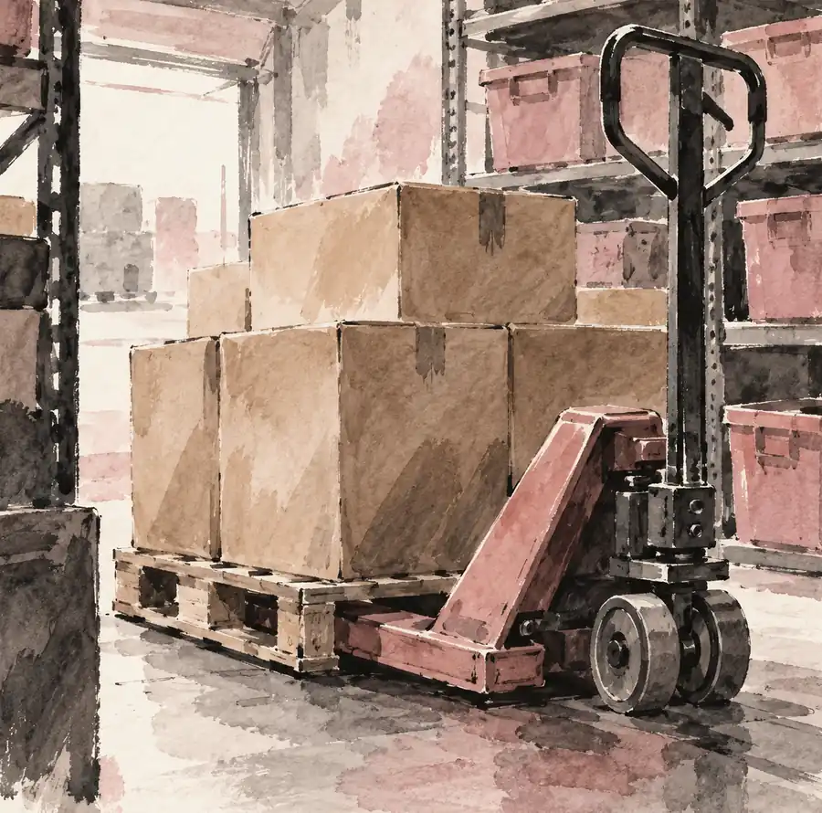 Illustration of warehouse businesses equipment and workspace